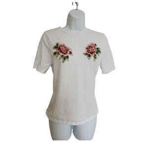 Y2K H&M white t-shirt with embroidered roses